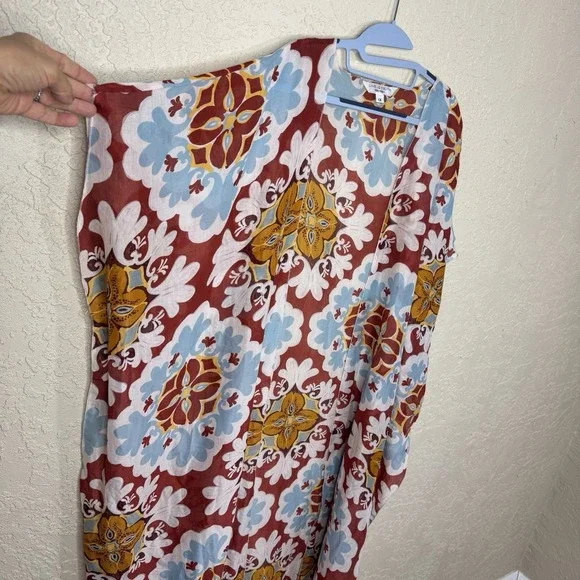 Womens Bohemian Floral Longline Kimono Open Duster Cardigan One Size Resort Pool - Picture 3 of 9